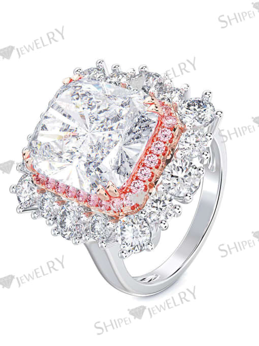 Electric color separation white [R 0387] 925 Sterling Silver High Carbon Diamond Pink Geometric Luxury Ring